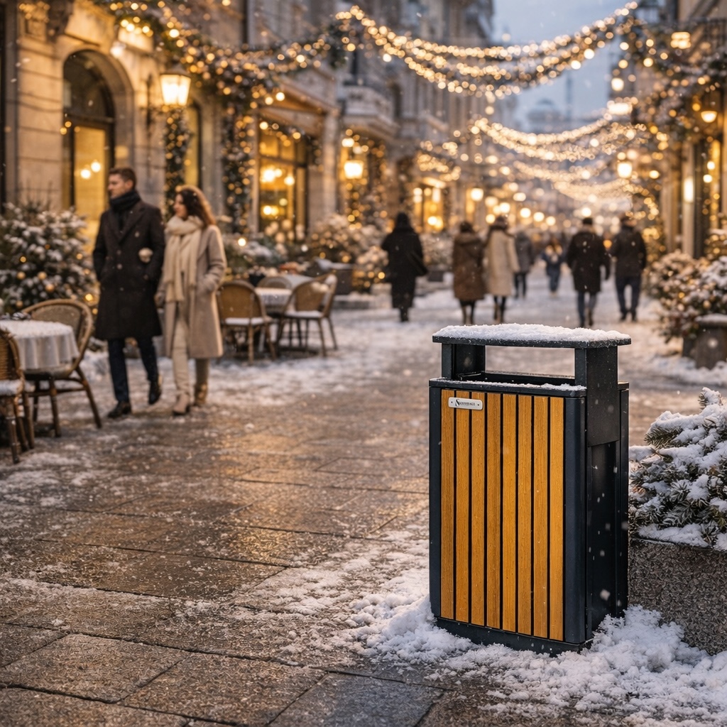 Coș de gunoi urban ATLAS 70 din oțel galvanizat cu finisaj lemn PS – capacitate 70 L Coș de gunoi urban ATLAS 70 din oțel galvanizat cu finisaj lemn PS – capacitate 70 L