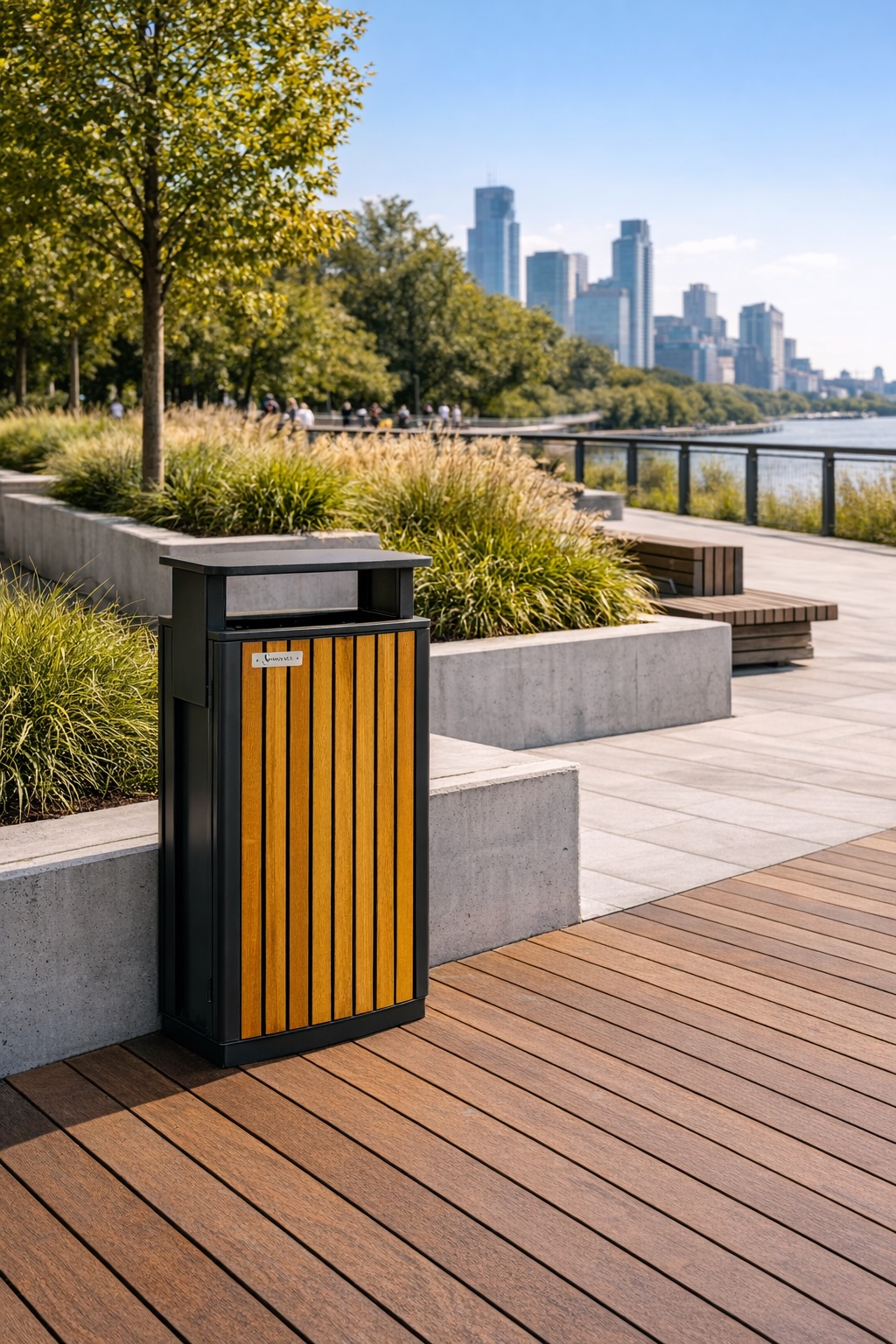 Coș de gunoi urban ATLAS 70 din oțel galvanizat cu finisaj lemn PS – capacitate 70 L Coș de gunoi urban ATLAS 70 din oțel galvanizat cu finisaj lemn PS – capacitate 70 L