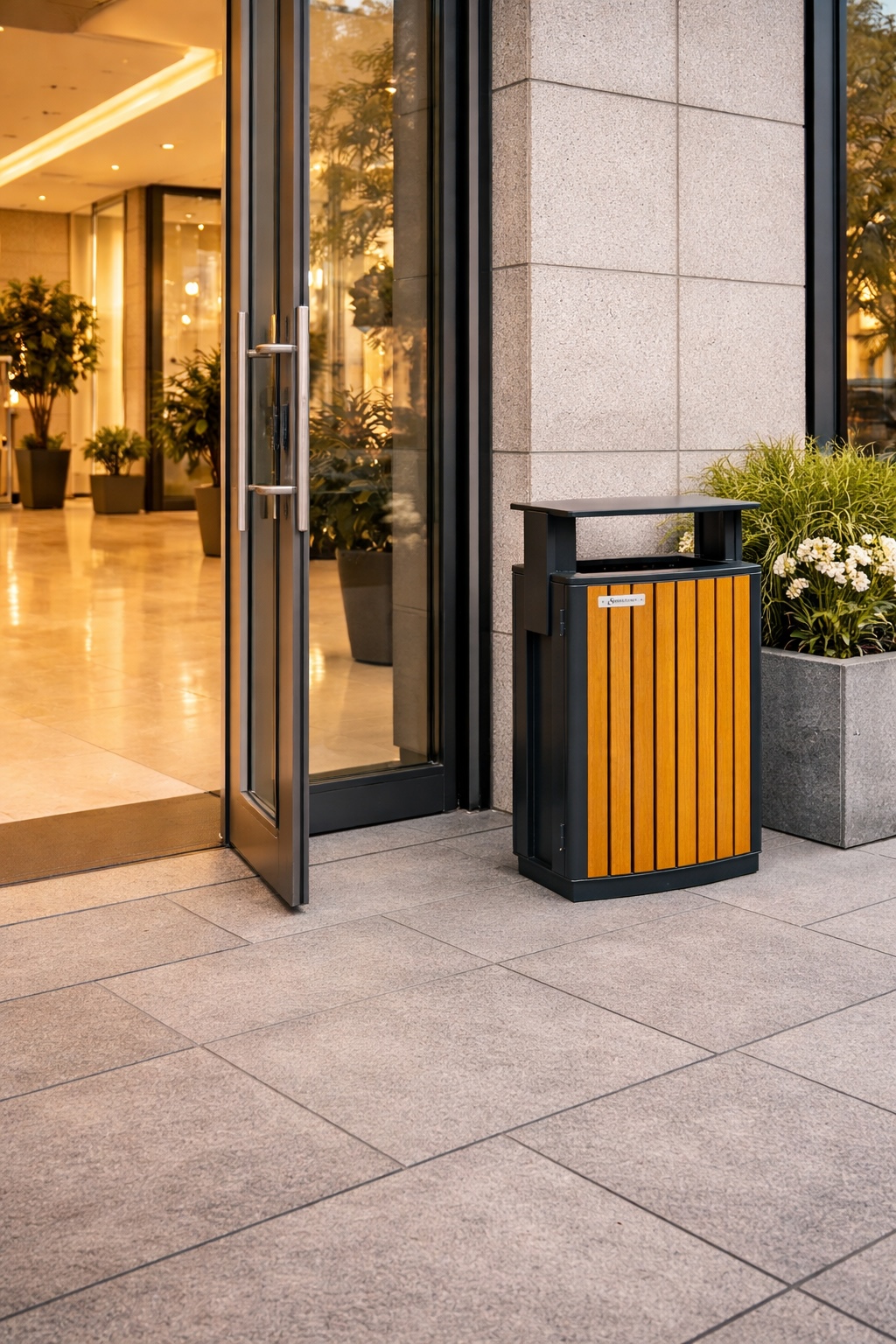 Coș de gunoi urban ATLAS 70 din oțel galvanizat cu finisaj lemn PS – capacitate 70 L Coș de gunoi urban ATLAS 70 din oțel galvanizat cu finisaj lemn PS – capacitate 70 L