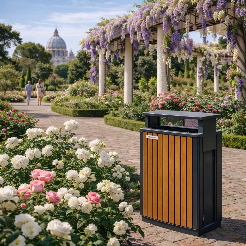 Coș de gunoi urban ATLAS 70 din oțel galvanizat cu finisaj lemn PS – capacitate 70 L Coș de gunoi urban ATLAS 70 din oțel galvanizat cu finisaj lemn PS – capacitate 70 L