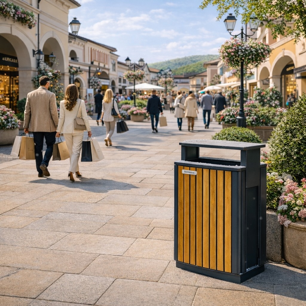 Coș de gunoi urban ATLAS 70 din oțel galvanizat cu finisaj lemn PS – capacitate 70 L Coș de gunoi urban ATLAS 70 din oțel galvanizat cu finisaj lemn PS – capacitate 70 L
