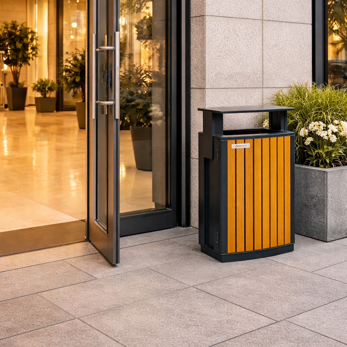 Coș de gunoi urban ATLAS 70 din oțel galvanizat cu finisaj lemn PS – capacitate 70 L Coș de gunoi urban ATLAS 70 din oțel galvanizat cu finisaj lemn PS – capacitate 70 L
