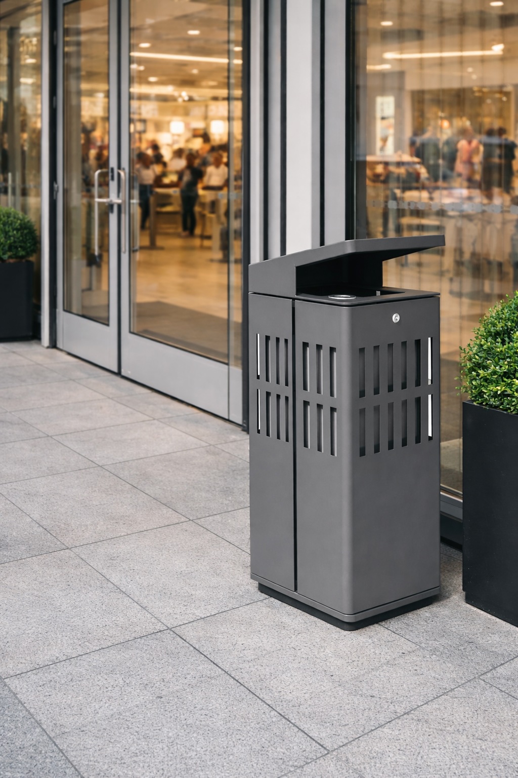 Coș de gunoi urban cu scrumiera, 115L – Smash Design, ZENORA 444 , 50×50×90 CM Coș de gunoi urban cu scrumiera, 115L – Smash Design, ZENORA 444 , 50×50×90 CM