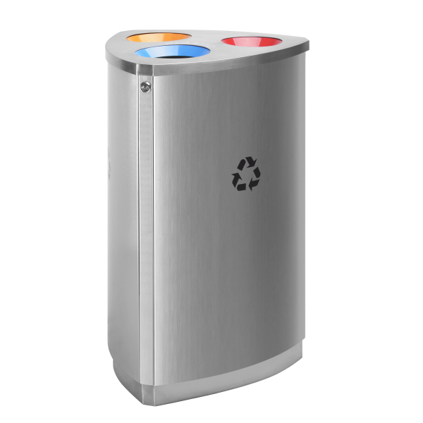 Coș de reciclare PRH-287AS2023 – Argintiu, 3 compartimente (75L brut / 60L util), 33L + 21L + 21L
