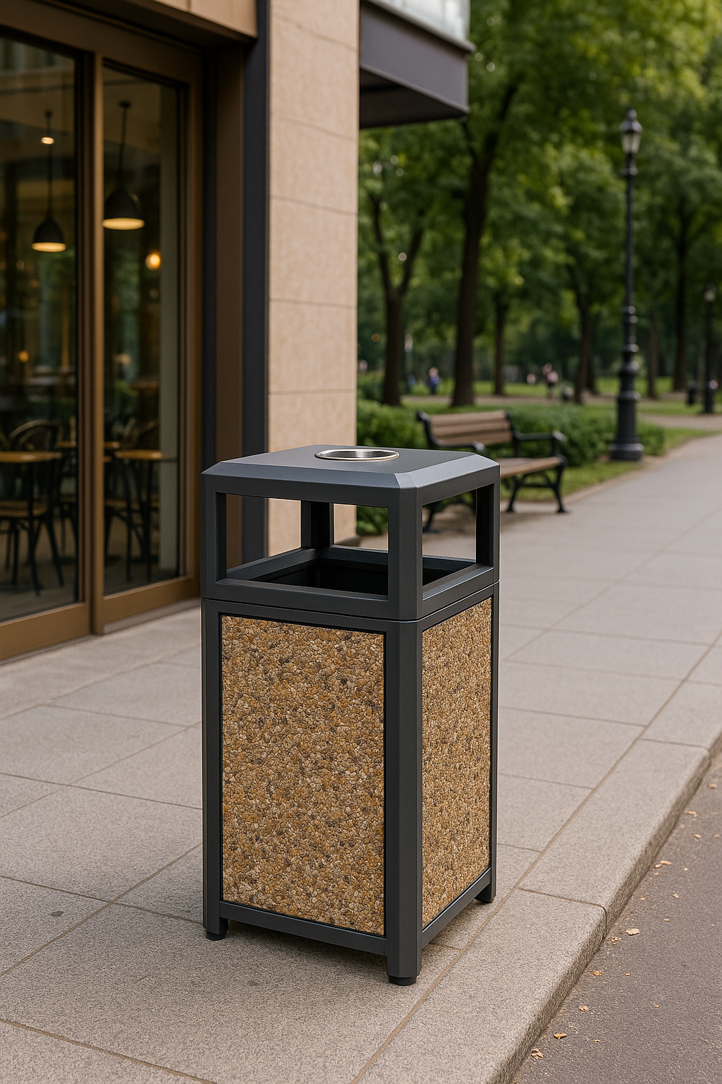 Coș de gunoi urban cu scrumieră SMASH LM, multicolor, anti-vandalism, 150L Coș de gunoi urban cu scrumieră SMASH LM, multicolor, anti-vandalism, 150L