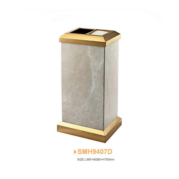 Coș de gunoi cu scrumieră din marmură și INOX auriu – 50L – SMH9407D