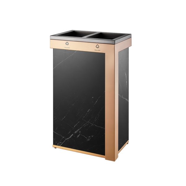 Coș de reciclare SMH940305B2023 – Marmură Neagră & Inox Gold, / 70L
