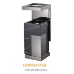 Coș de gunoi cu scrumieră SMH94315B, marmură neagră și inox fumuriu, 30L