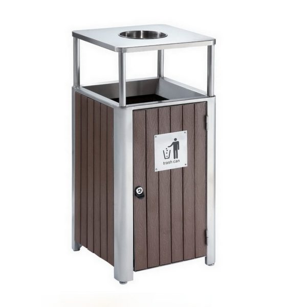 Coș de gunoi exterior cu scrumieră, argintiu – 50L – SMH9472B