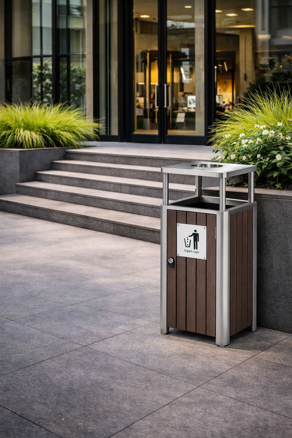 Coș de gunoi exterior cu scrumieră, argintiu – 50L – SMH9472B Coș de gunoi exterior cu scrumieră, argintiu – 50L – SMH9472B