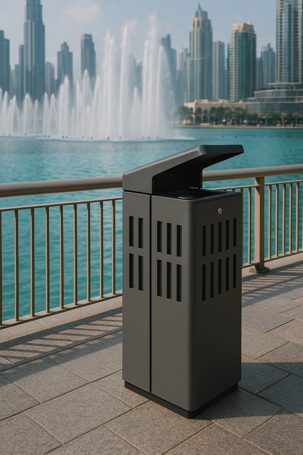 Coș de gunoi urban cu scrumiera, 115L – Smash Design, ZENORA 444 , 50×50×90 CM Coș de gunoi urban cu scrumiera, 115L – Smash Design, ZENORA 444 , 50×50×90 CM