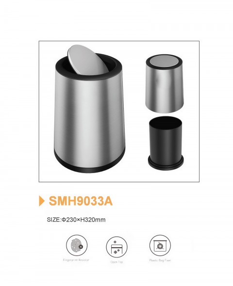 Coș de gunoi din INOX 430, argintiu – 9L – SMH9033A